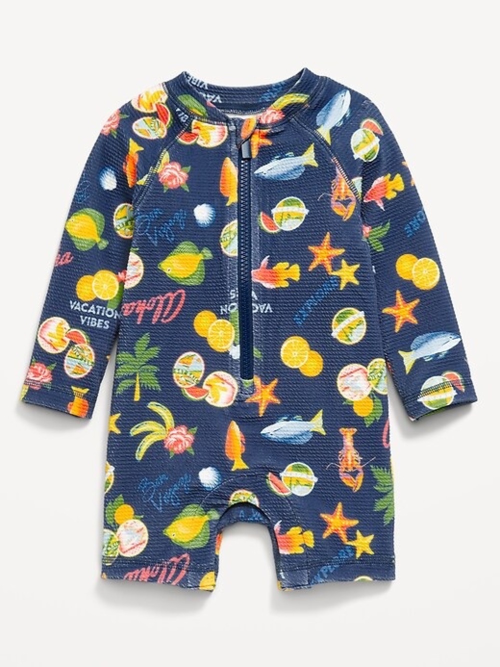 Old Navy Baby Printed Zip-Front Rashguard One-Piece Swimsuit Tropical Size 3-6 M